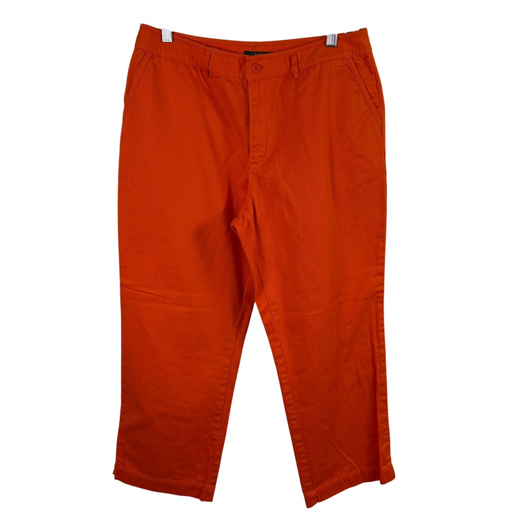 Lauren Ralph Lauren Cropped Pants Women's 12 Orange Cotton Twill Straight Leg‎